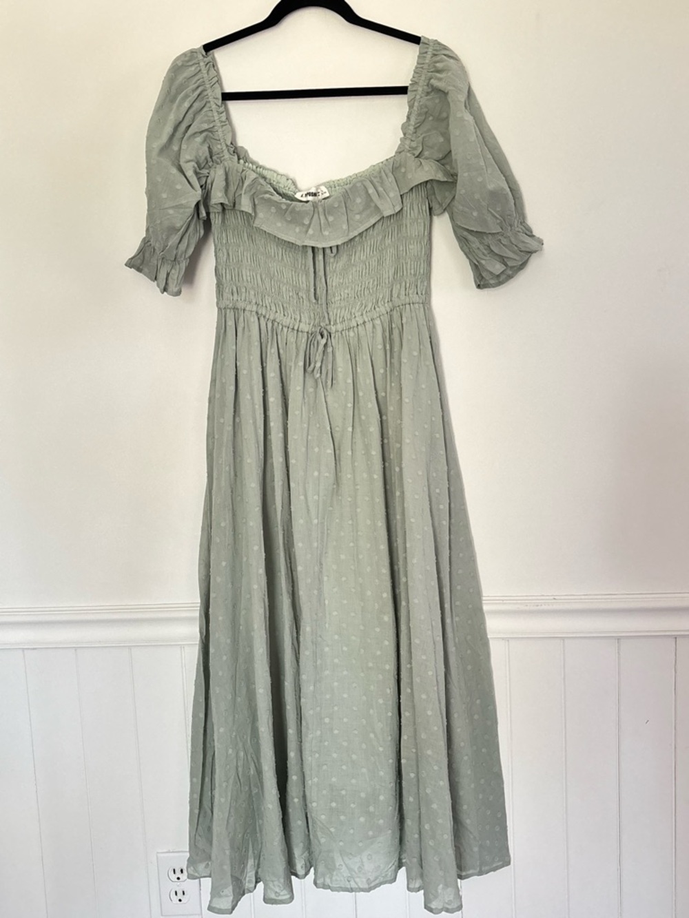 Sage Green Swiss Dot Smocked Midi Dress size Large New nwt Country Cottage c53 - Picture 11 of 16